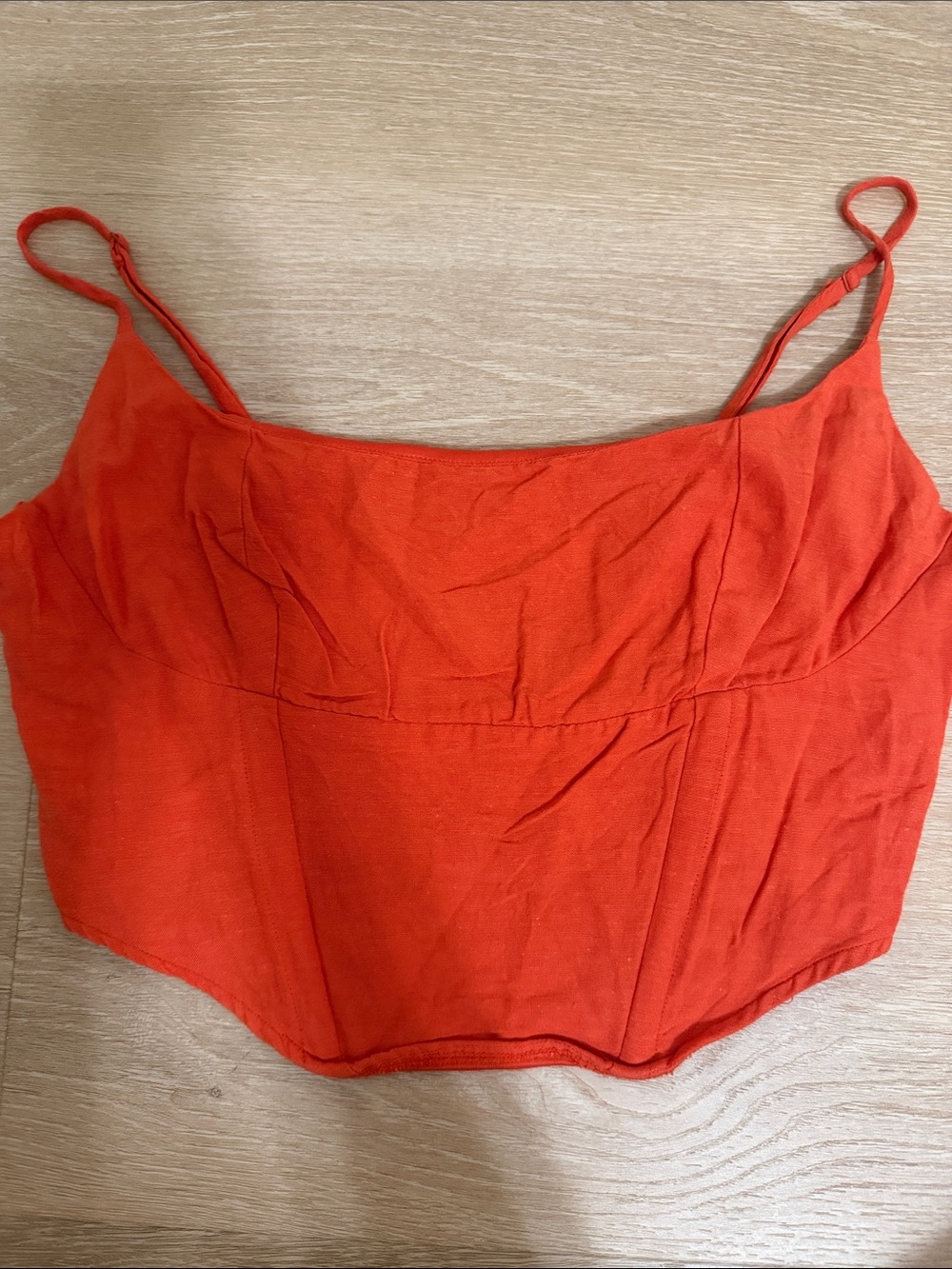Women’s Red Linen Spaghetti Strap Crop Top